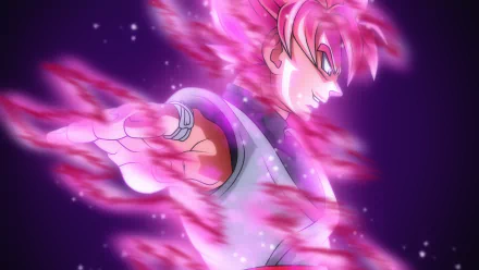 A vibrant 4K Ultra HD wallpaper featuring Super Saiyan Rosé Black Goku from Dragon Ball Super, showcasing dynamic energy and a striking pink aura.