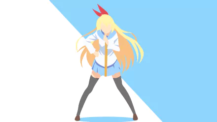 Minimalist HD wallpaper of Chitoge Kirisaki from the anime Nisekoi, featuring her standing against a blue and white background.