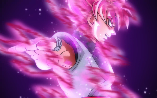 A vibrant 4K Ultra HD wallpaper featuring Super Saiyan Rosé Black Goku from Dragon Ball Super, showcasing dynamic energy and a striking pink aura.