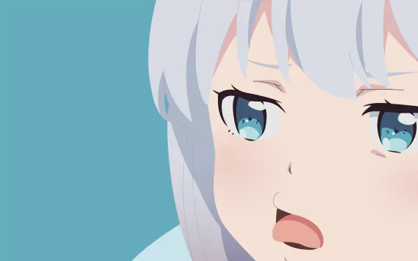 Close-up of Sagiri Izumi from EroManga-Sensei in a 4K Ultra HD anime-style desktop wallpaper, featuring soft colors and detailed blue eyes.