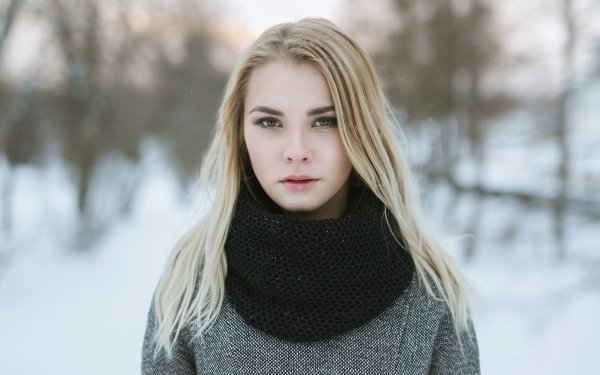 Women Model Blonde Scarf Winter Depth Of Field HD Wallpaper | Background Image