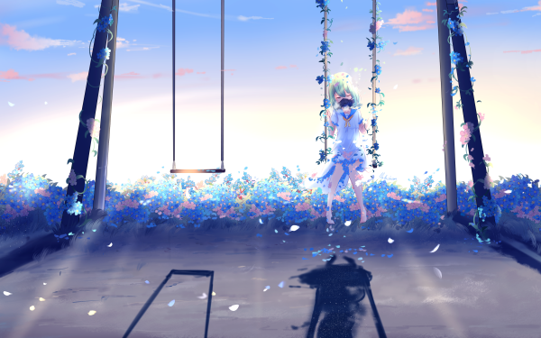 Anime Original Flower Swing Short Hair Dress HD Wallpaper | Background Image