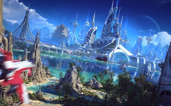 Sci Fi City Building Futuristic Lake HD Wallpaper | Background Image