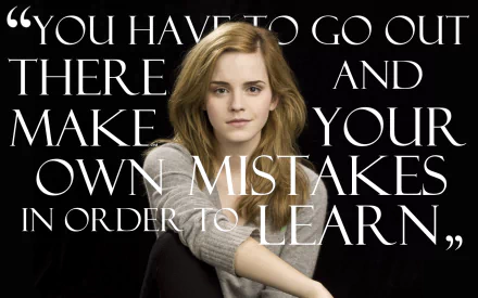 HD PC desktop wallpaper featuring celebrity Emma Watson alongside an inspirational quote about learning from mistakes.