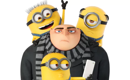 HD wallpaper featuring Gru and the Minions Kevin, Bob, and Stuart from the movie Despicable Me 3.