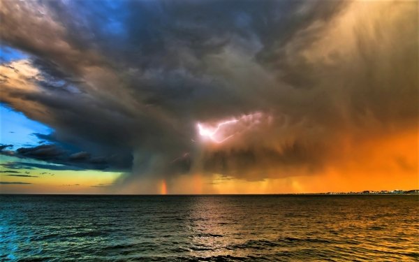 Earth Storm Cloud Sunset Lightning Ocean Sea Horizon HD Wallpaper | Background Image