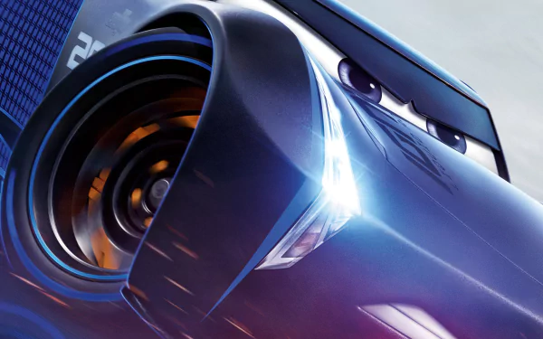 HD desktop wallpaper featuring Jackson Storm from the movie Cars 3 with a dynamic and close-up angle, showcasing his sleek design and intense expression.