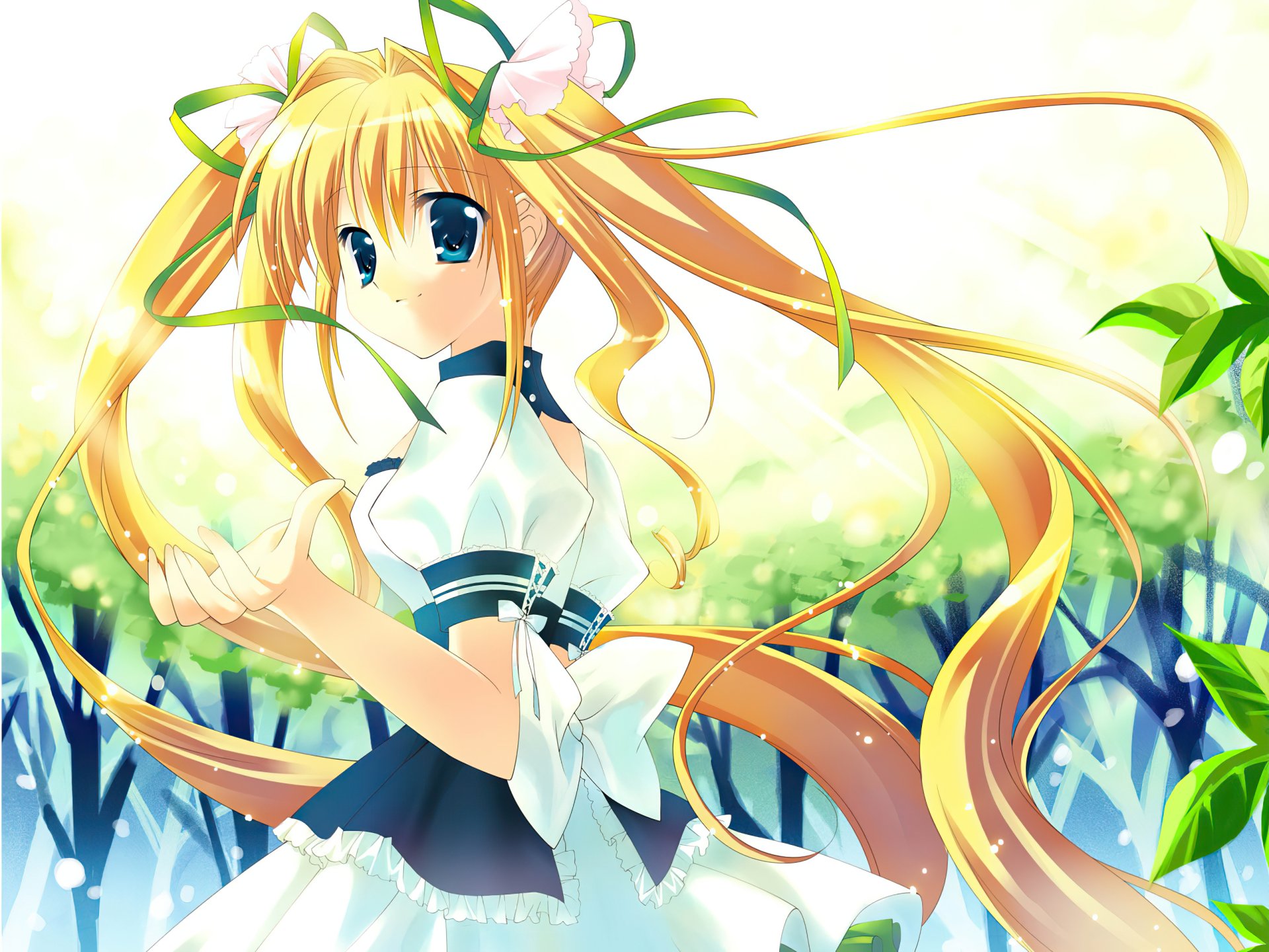 Download Blue Eyes Blonde Bow (Clothing) Twintails Anime Original HD Wallpaper by REI
