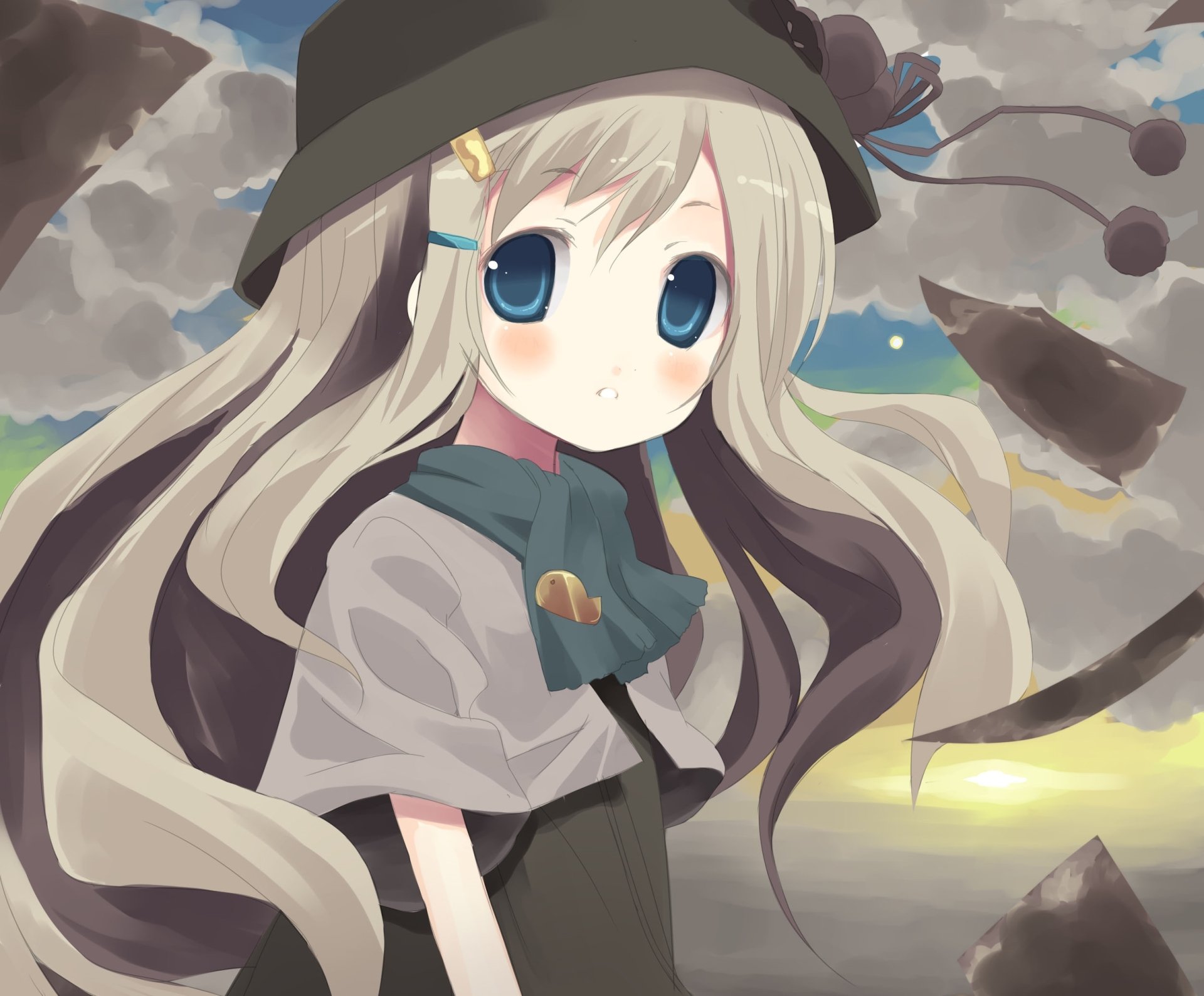 Download Scarf Hat Blue Eyes Brown Hair Blonde Long Hair Anime Original HD Wallpaper by Shiro (longlongtime)