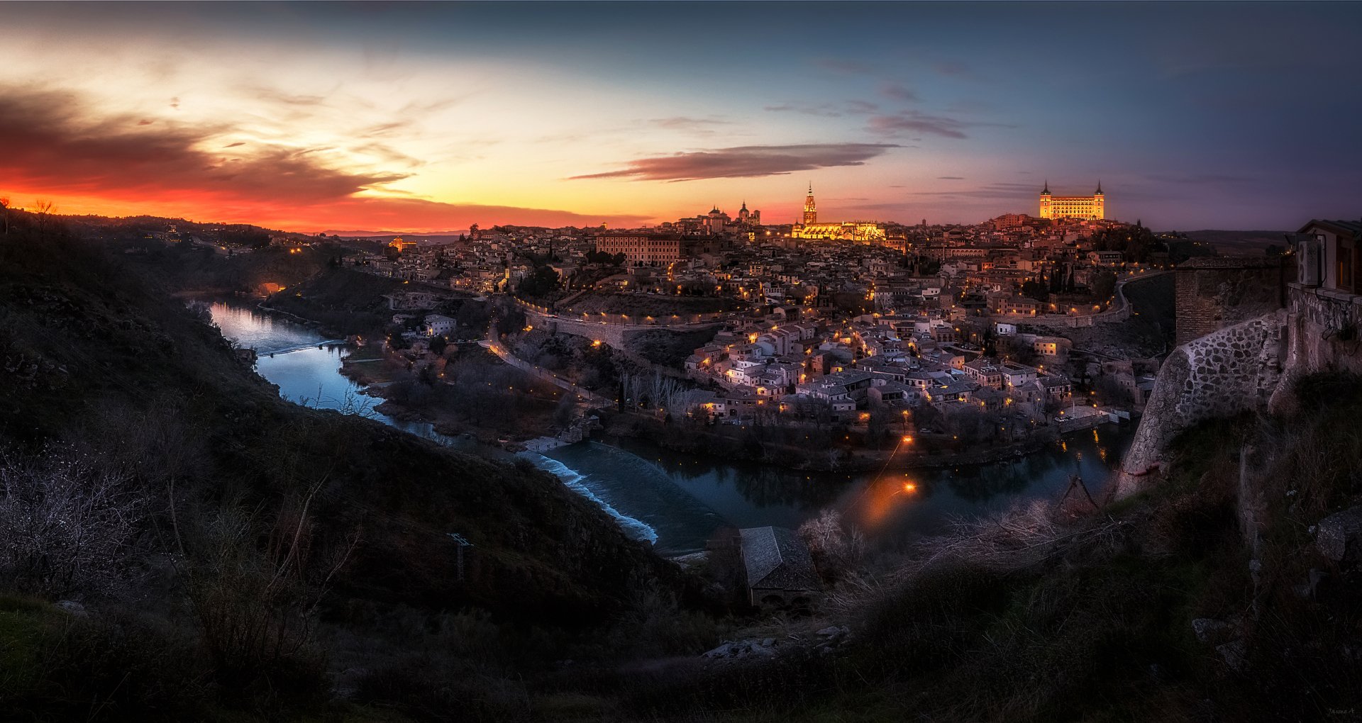 Download Town Sunset River Spain Man Made Toledo HD Wallpaper
