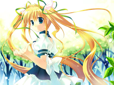 blue eyes blonde bow (Clothing) twintails Anime Original HD Desktop Wallpaper | Background Image