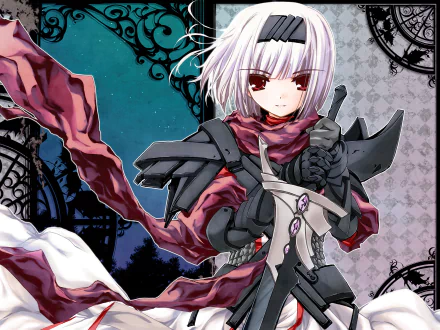 gauntlets armor sword red eyes white hair short hair Anime Original HD Desktop Wallpaper | Background Image