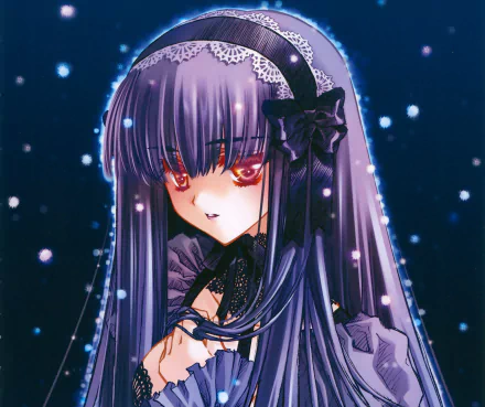 blush bow (Clothing) orange eyes purple hair long hair Anime girl anime girl HD Desktop Wallpaper | Background Image