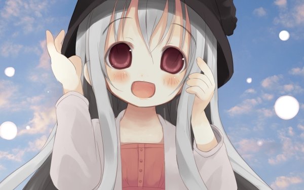 Anime Original Hat Red Eyes Grey Hair Coat Blush Smile HD Wallpaper | Background Image