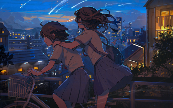 Anime Original Comet Bike City Night HD Wallpaper | Background Image