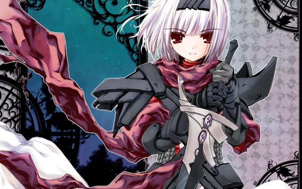 gauntlets armor sword red eyes white hair short hair Anime Original HD Desktop Wallpaper | Background Image