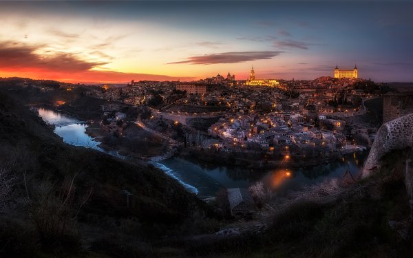 Man Made Toledo Towns Spain River Sunset Town Castilla la Mancha HD Wallpaper | Background Image