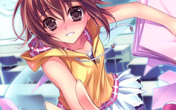 Anime Girl Short Hair Brown Hair Brown Eyes Blush Paper HD Wallpaper | Background Image