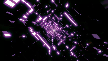 Abstract 3D artistic image featuring a square tunnel with glowing purple lights on a black background. This HD wallpaper makes for an intriguing desktop background.