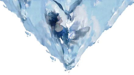 HD PC desktop wallpaper featuring an anime-style character from Zankyou No Terror submerged in a translucent, icy-blue triangular shape.