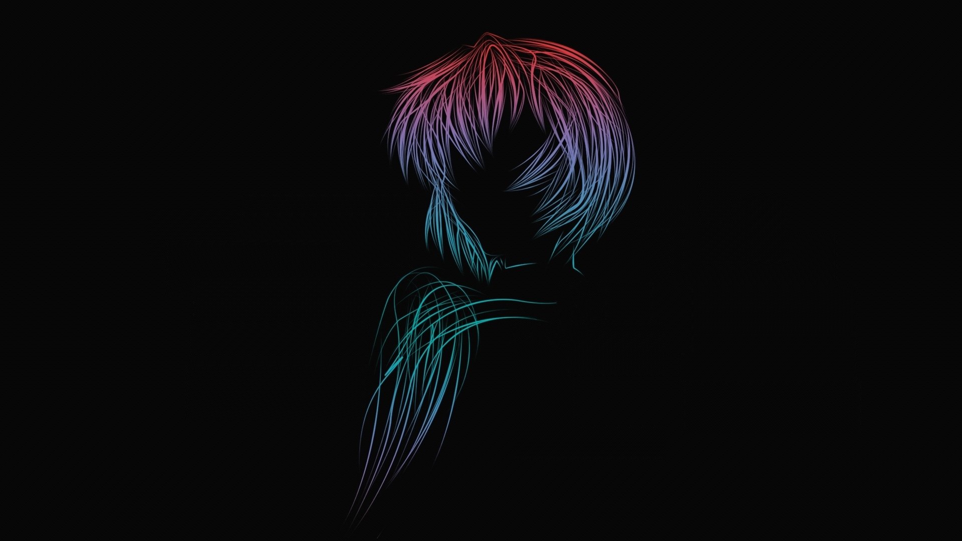 Minimalist HD wallpaper featuring Rei Ayanami from the anime Neon Genesis Evangelion, with colorful, abstract lines against a black background.