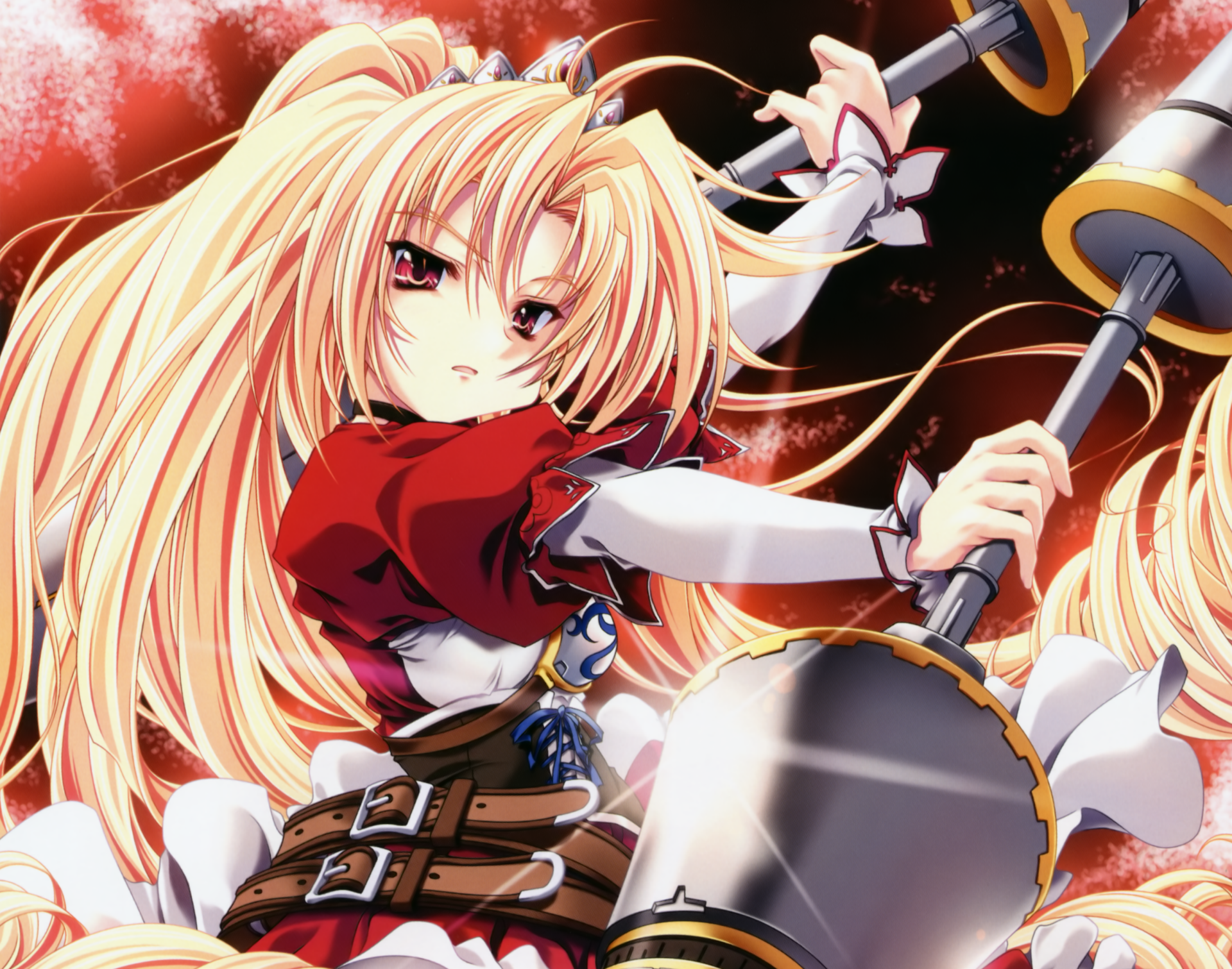 Download Ponytail Belt Red Eyes Crown Blonde Long Hair Anime Original HD Wallpaper by Miyama-Zero