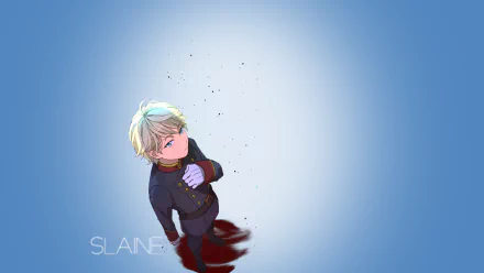 HD PC desktop wallpaper featuring Slaine from the anime Aldnoah.Zero against a minimalist blue background with stylized shadows and light effects.