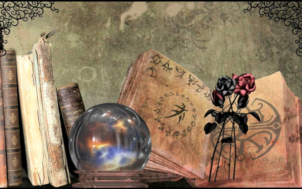rose magic crystal ball book artistic still life HD Desktop Wallpaper | Background Image