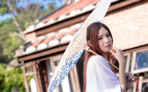 summer gaze umbrella woman asian HD Desktop Wallpaper | Background Image