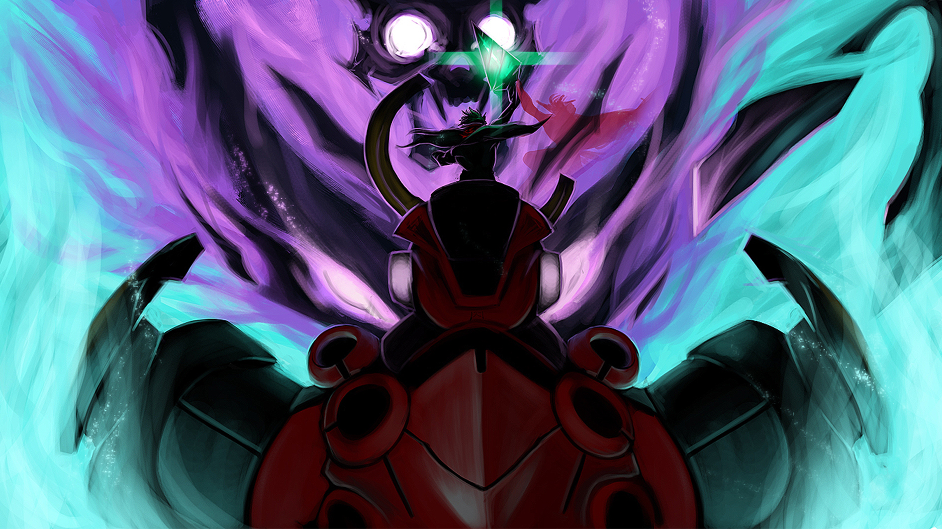 HD PC desktop wallpaper featuring an intense, dynamic scene from the anime Tengen Toppa Gurren Lagann with bold colors and dramatic lighting.