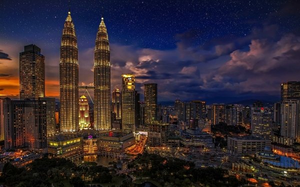 Man Made Kuala Lumpur Cities Malaysia Cityscape Night Light Building Skyscraper Petronas Towers HD Wallpaper | Background Image