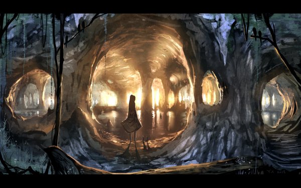 Anime Original Sunlight Cave Lake HD Wallpaper | Background Image