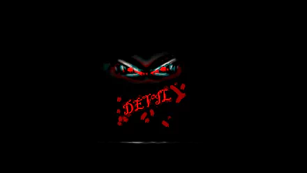 Dark anime-themed HD PC wallpaper featuring intense red eyes and Devil May Cry text in bold red, set against a deep black background.