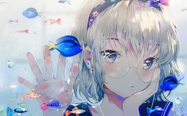 Anime Original Glass White Hair Short Hair Fish Water HD Wallpaper | Background Image