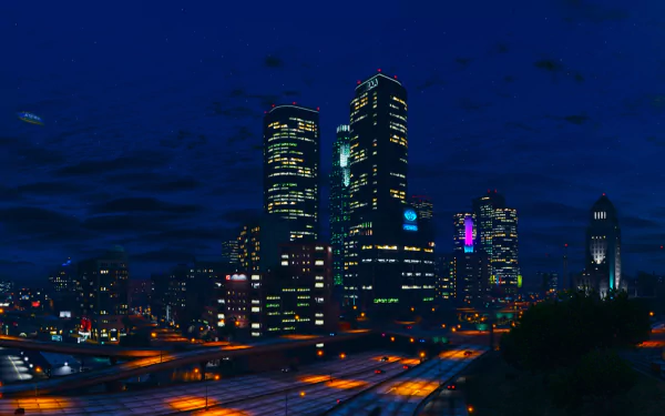 city sky skyscraper night moon Los Santos video game Grand Theft Auto V HD Desktop Wallpaper | Background Image