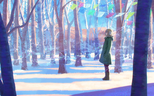 Anime Original Forest Snow Birch Sunlight HD Wallpaper | Background Image