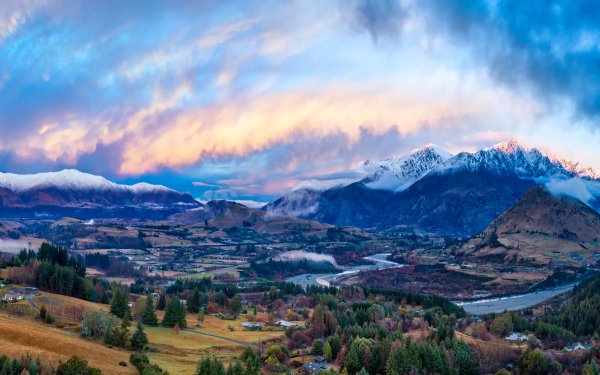 Man Made Queenstown (New Zealand) Cities New Zealand Mountain Southern Alps Cloud South Island Fall Panorama HD Wallpaper | Background Image