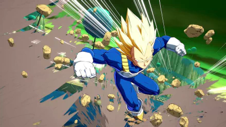 HD desktop wallpaper featuring Vegeta from Dragon Ball FighterZ, showcasing Vegeta in an action-packed scene with dynamic poses and vibrant colors, inspired by the Dragon Ball series and video games.