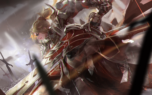 Anime Fate/Apocrypha Fate Series Saber of Red Mordred Woman Warrior Rubia Lluvia Espada Armor Ponytail Fondo de pantalla HD | Fondo de Escritorio