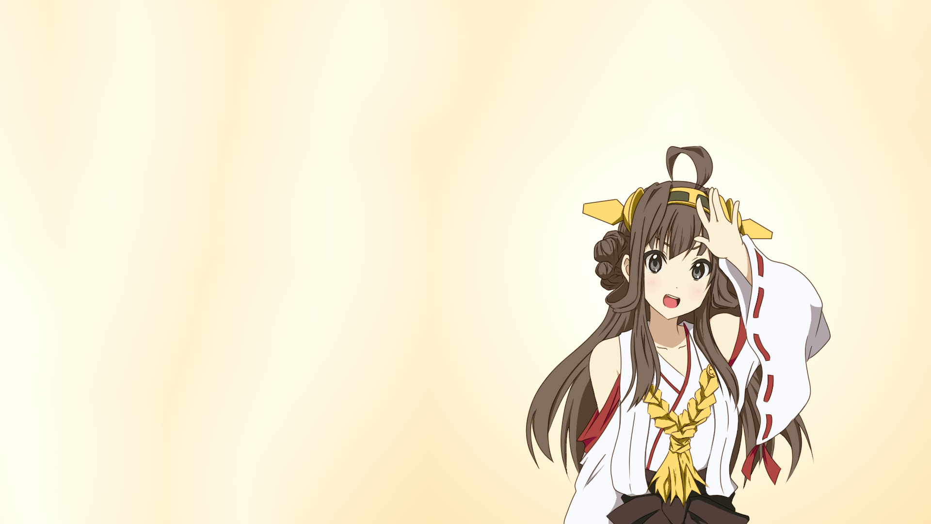 Kongou (Kancolle) from Kantai Collection anime, smiling at right on a soft cream HD PC desktop wallpaper background.