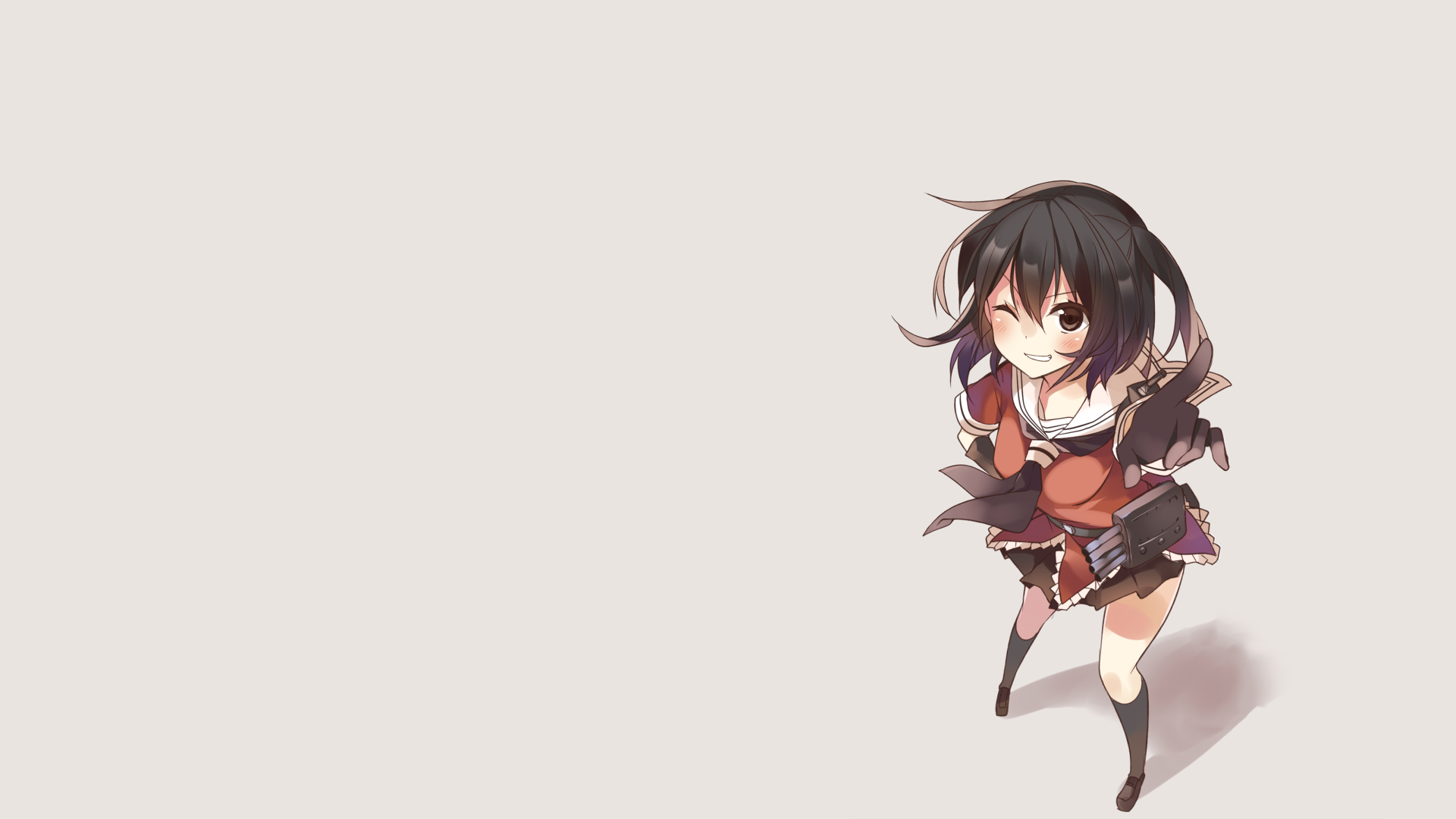 Sendai from Kantai Collection (Kancolle) in chibi anime style, standing at the right on a pale backdrop — HD PC desktop wallpaper/background.