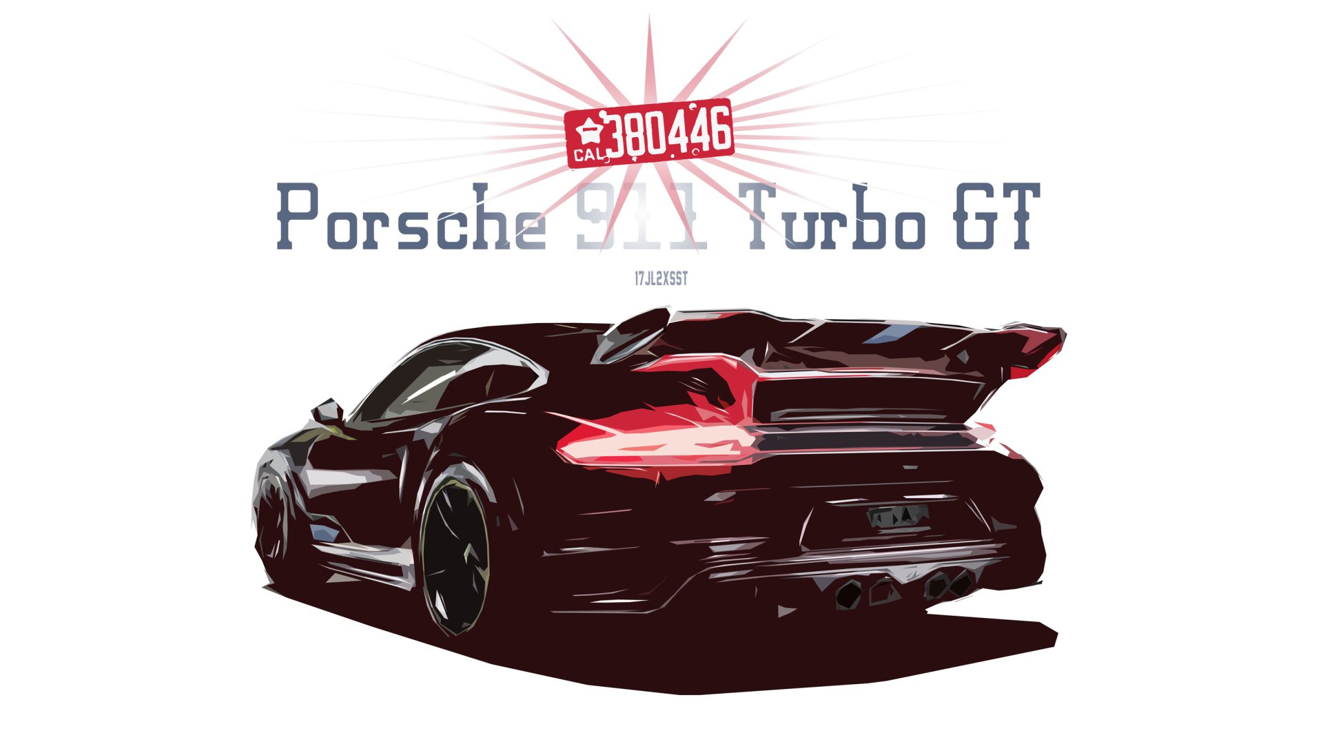 Vector illustration of a black Porsche 911 Turbo GT race car, showcased as an HD PC desktop wallpaper and background.