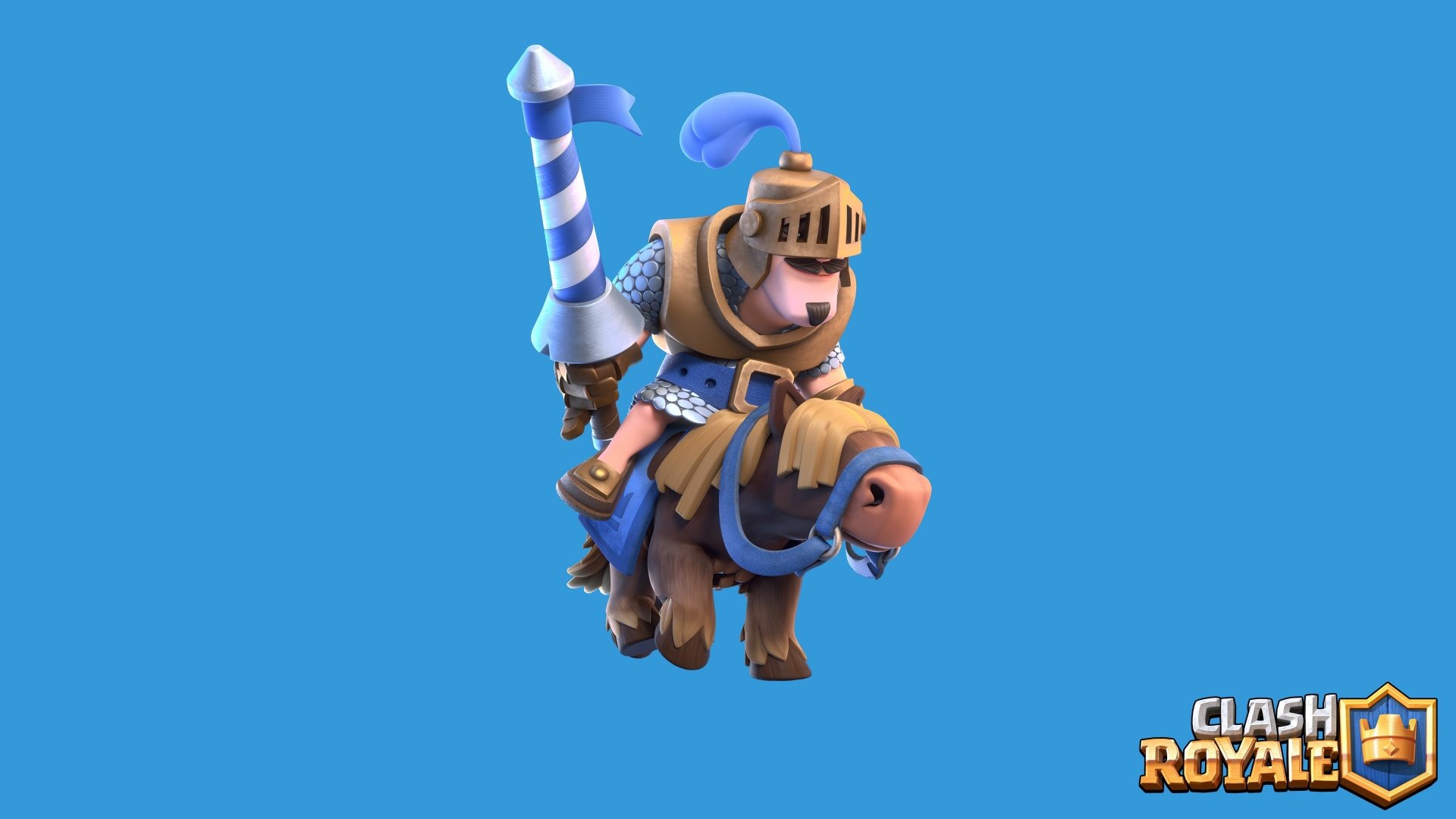 HD Clash Royale desktop wallpaper featuring a character riding a small ram with a blue background.