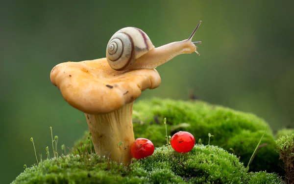mushroom moss mollusc macro Animal snail HD Desktop Wallpaper | Background Image