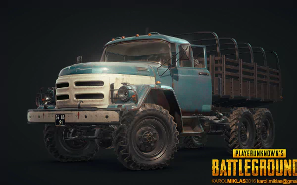 HD PlayerUnknown's Battlegrounds desktop wallpaper featuring an in-game rugged truck on a dark background.