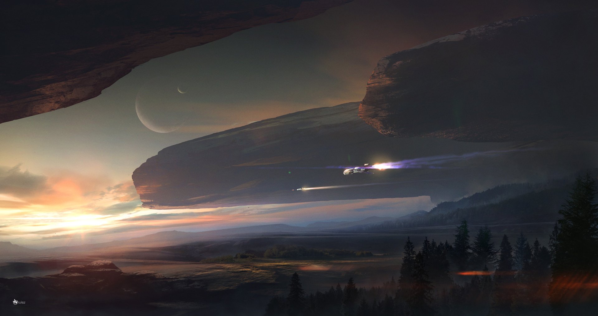 Download Cloud Sky Planet Tree Sun Sci Fi Landscape HD Wallpaper By Dmitriy Kuzin