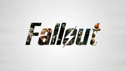 HD PC desktop wallpaper featuring the Fallout logo with iconic in-game visuals integrated into the text, representing the popular video game series.
