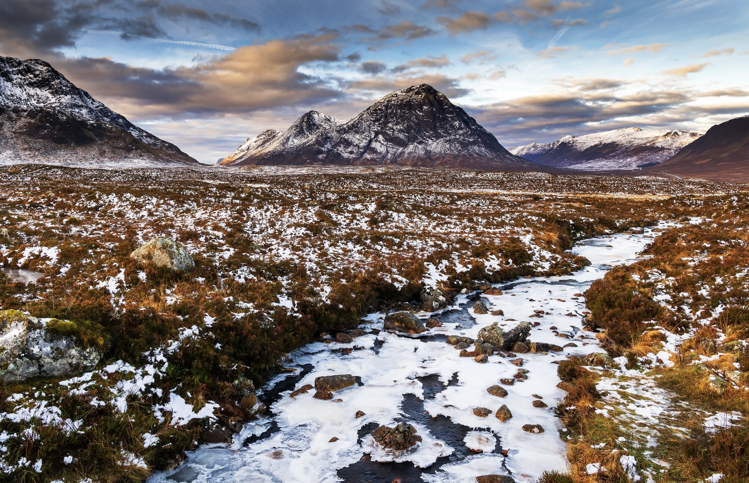 Download Cloud Mountain Sky Winter Stream Nature Landscape HD Wallpaper