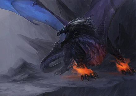 HD fantasy desktop wallpaper featuring a fierce black dragon with glowing orange claws set against a rocky, shadowy background.