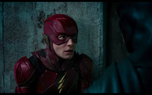HD desktop wallpaper featuring Ezra Miller as the Flash from the 2017 Justice League movie.